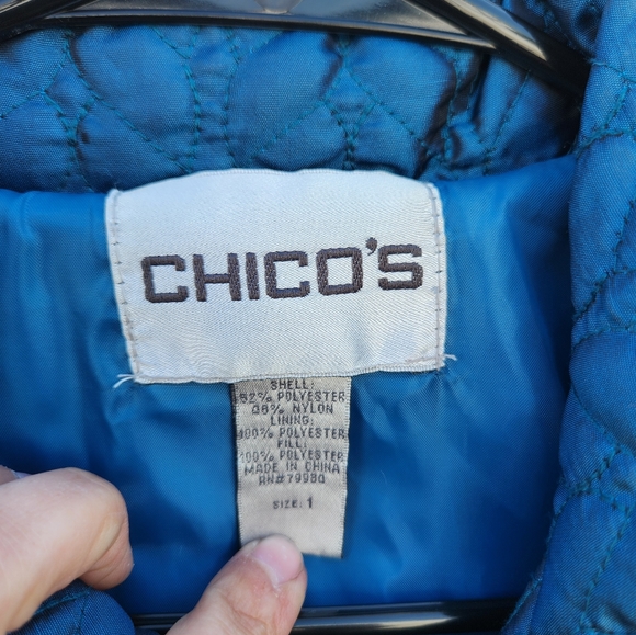 Chico's Dark Teal quilted jacket size Chico's size 1 / Medium / 8 - Picture 3 of 4